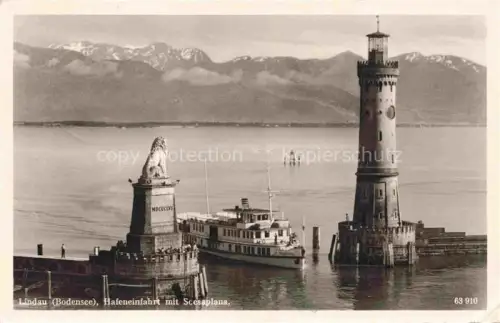 AK / Ansichtskarte Dampfer Binnenschifffahrt Lindau Bodensee Hafeneinfahrt Scesaplana Leuchtturm 