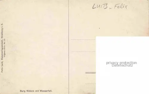 AK / Ansichtskarte LUIB Felix Editeur Alsace 67 Bas-Rhin Burg Nideck mit Wasserfall Strassburg 