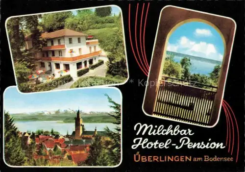 AK / Ansichtskarte ueberlingen Bodensee BW Milchbar Hotel Pension Ortsansicht mit Kirche Alpenblick