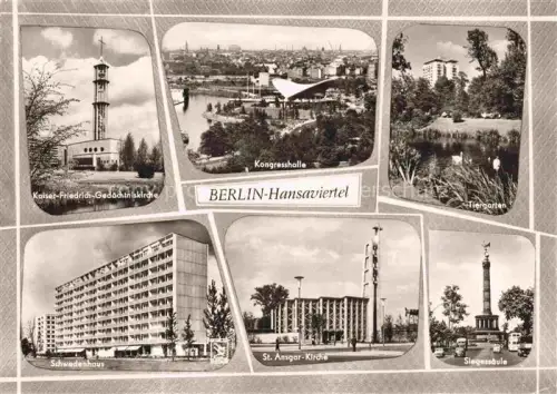 AK / Ansichtskarte Hansaviertel BERLIN Kaiser Friedrich Gedaechtniskirche Kongresshalle Tiergarten Schwedenhaus St Ansgar Kirche Siegesschule