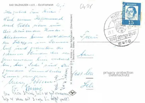 AK / Ansichtskarte Bad Salzhausen Nidda Goldfischteich im Park