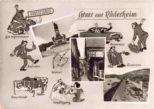 AK / Ansichtskarte RueDESHEIM am Rhein Denkmal Drosselgasse Rheinstrasse Karikaturen