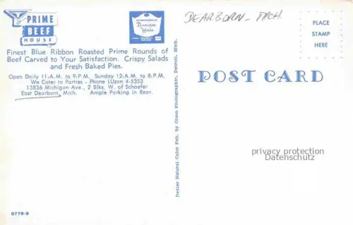 AK / Ansichtskarte Dearborn Michigan USA Prime Beef House Restaurant