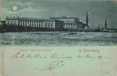 AK / Ansichtskarte St-Petersbourg St-Petersburg Leningrad RU Vue de la Néva avec la bourse au clair de lune
