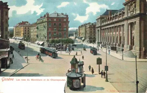 AK / Ansichtskarte GENEVE Genf GE Les Rues du Montblanc et de Chantepoulet Tram