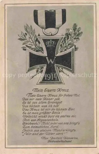 AK / Ansichtskarte Eisernes Kreuz Militaria Orden Max Bertold Wanselow Feldwebelleutnant Nt.107a
