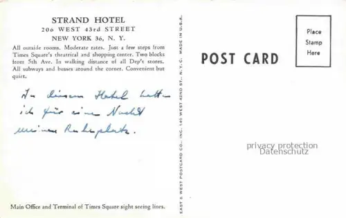 AK / Ansichtskarte NEW YORK City USA Strand Hotel Main Office and Terminal of Times Square sight seeing lines
