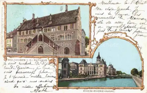 AK / Ansichtskarte Muelhausen Elsass Rathaus Rhein-Rhône-Kanal Hôtel de Ville Canal