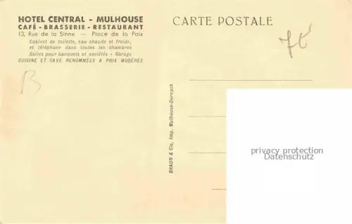 AK / Ansichtskarte MULHOUSE Muehlhausen 68 Haut-Rhin Hôtel Central Place de la Paix