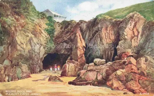 AK / Ansichtskarte Jersey  UK Needle Rock and Plemont Caves Kuenstlerkarte