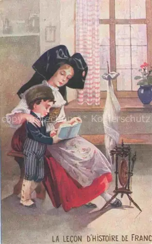 AK / Ansichtskarte Trachten Alsace Lecon D Histoire de France Spinnrad