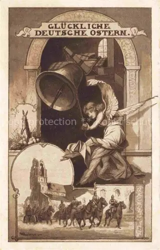 AK / Ansichtskarte Ostern Easter Paques Pasqua-- Engel Kirchenglocken Pferde 
