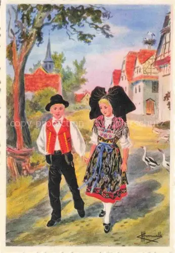 AK / Ansichtskarte HOMUALK Charles (1909-1996) Kuenstlerkarte Uhrwiler Trachten Kinder Gaenze 