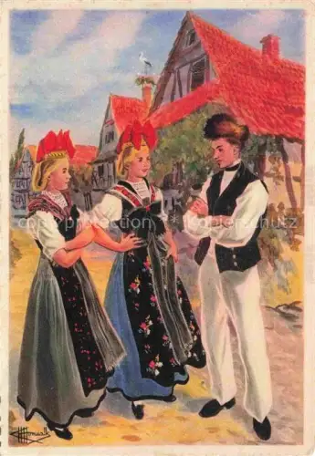 AK / Ansichtskarte HOMUALK Charles (1909-1996) Kuenstlerkarte Ingolsheim Region Wissembourg Trachten 