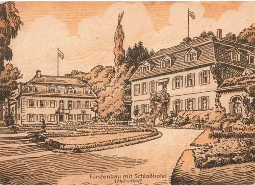 AK / Ansichtskarte Bad Brueckenau Bayern Fuerstenbau mit Schlosshotel Staatliches Mineralbad Kuenstlerkarte