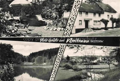 AK / Ansichtskarte Breitenau Westerwald Rheinland-Pfalz Gasthof zum Sayntal Garten Partie am Wasser Landschaft