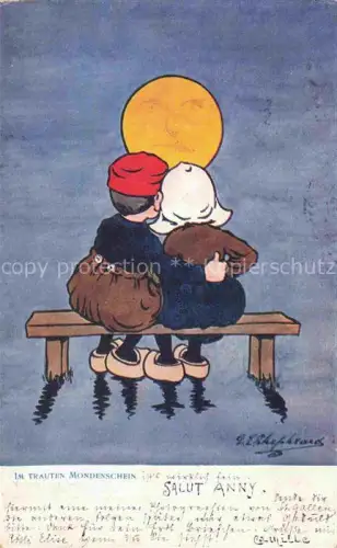 AK / Ansichtskarte Hollandkinder Hollandtracht Salut Anny Im Trauten Mondenschein