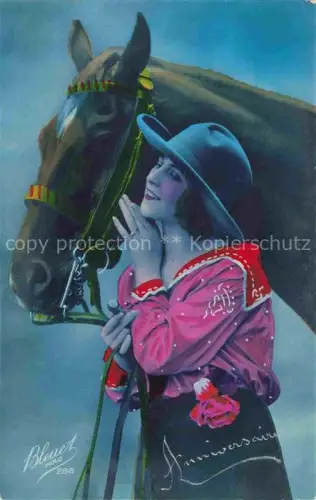 AK / Ansichtskarte Foto Bleuet Paris Nr. 186 Frau Pferd Hut 