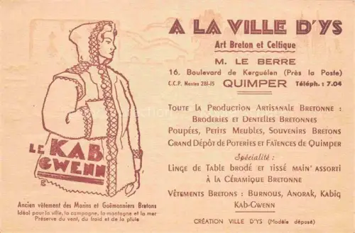 AK / Ansichtskarte QUIMPER 29 Finistere Le Kab-Gwenn Art Breton et Celtique Ancien vêtement des Marins et Goemonniers Bretons