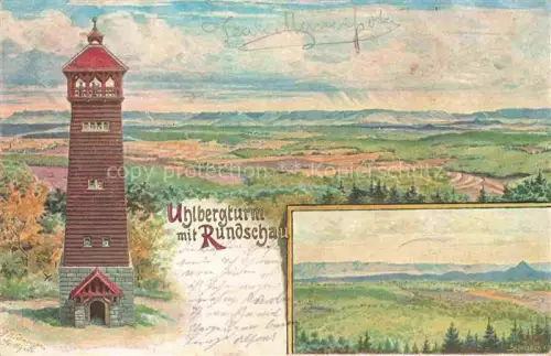AK / Ansichtskarte Filderstadt EssLINGEN BW Uhlbergturm mit Rundschau Landschaftspanorama Kuenstlerkarte