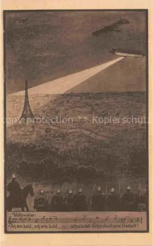 AK / Ansichtskarte PARIS 75 Lied Volksweise Noten Zeppelin Eiffelturm Kuenstlerkarte
