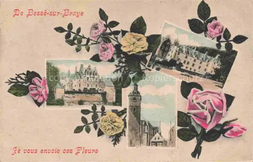 AK / Ansichtskarte Besse-sur-Braye Mamers 72 Sarthe Je vous envoie des fleurs vues d'ensemble Château Eglise