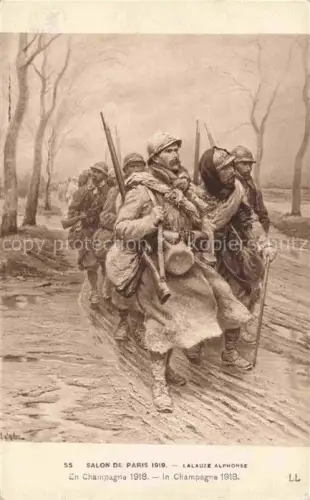 AK / Ansichtskarte LALAUZE Alphonse Kuenstlerkarte Salon de Paris 1919 En Chasmpagne 1918
