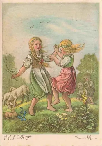 AK / Ansichtskarte HEINSDORFF Emil Ernst Kuenstlerkarte Sommerzeit Kinder Schaffe Hase  