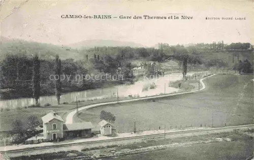 AK / Ansichtskarte Cambo-les-Bains Bayonne 64 Pyrenees-Atlantiques Gare des Thermes et la Nive vue aérienne
