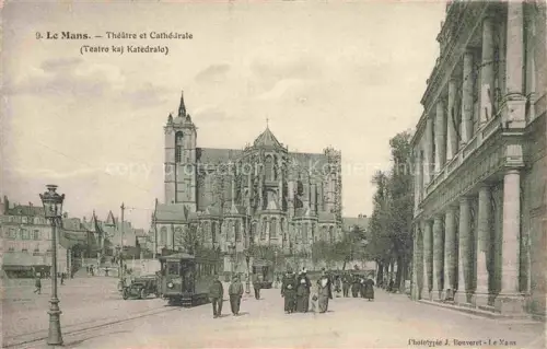 AK / Ansichtskarte LE MANS 72 Sarthe Théâtre et Cathédrale Tram