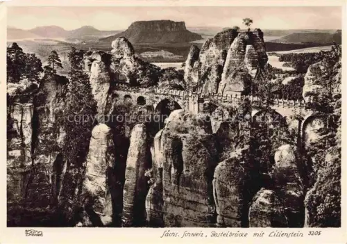 AK / Ansichtskarte Foto Hahn Nr. 3205 saechs. Schweiz Basteibruecke Lilienstein