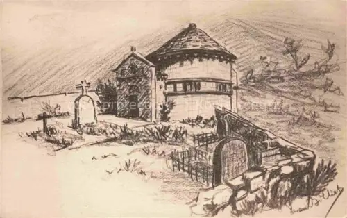 AK / Ansichtskarte Chambon-sur-Lac Chambon-des-Neiges Issoire 63 Puy-de-Dome La Baptistère Dessin original de Henri Billiet Kuenstlerkarte