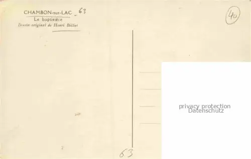 AK / Ansichtskarte Chambon-sur-Lac Chambon-des-Neiges Issoire 63 Puy-de-Dome La Baptistère Dessin original de Henri Billiet Kuenstlerkarte