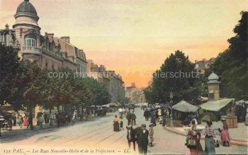 AK / Ansichtskarte PAU 64 Pyrenees-Atlantiques Les Rues Nouvelle-Halle et de la Préfecture