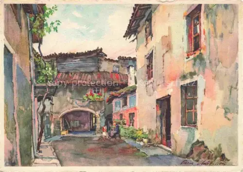 AK / Ansichtskarte Melide Lago di Lugano TI Cour rustique Kuenstlerkarte