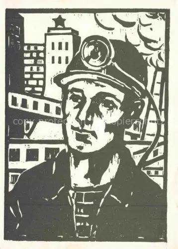 AK / Ansichtskarte ROCKTaeSCHEL Helmut Kuenstlerkarte Bergbau Junger Kumpel Holzschnitt 