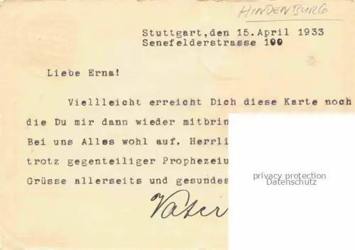 AK / Ansichtskarte HINDENBURG  Paul von Politik Ehemaliger Reichspraesident