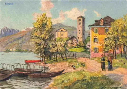 AK / Ansichtskarte KueNZLI Max Kuenstlerkarte Locarno Boote am Ufer Huehner 