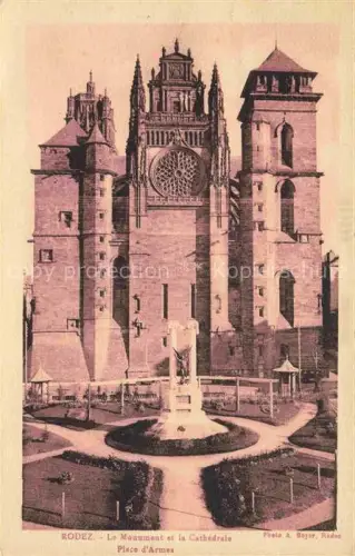 AK / Ansichtskarte RODEZ 12 Aveyron le Monument et la Cathedrale Place d'Armes