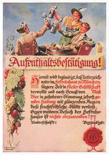 AK / Ansichtskarte Bier Beer Biere HB Hofbraeuhaus Muenchen Aufenthaltsbeschraenkung 