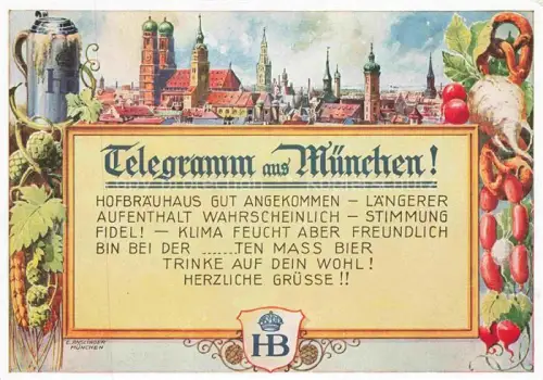 AK / Ansichtskarte Bier Beer Biere Telegramm aus Muenchen HB Hofbraeuhaus 
