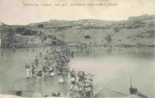 AK / Ansichtskarte Zidania Maroc Marokko Colonne Tadla Juin 1913 Traversee de l'Ouem R'Bia a Zidania