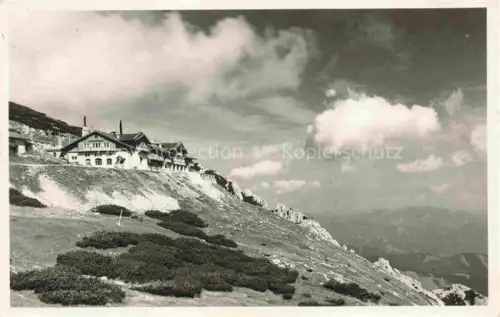 AK / Ansichtskarte Hochschneeberg 2061m Niederoesterreich AT Hotel Hochschneeberg mit Zahnradbahn