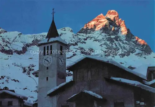 AK / Ansichtskarte Cervinia Breuil-Cervinia Aosta IT La Chiesa Tramonto sul Cervino Eglise Le coucher du soleil sur le Mont Cervin 