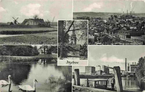AK / Ansichtskarte Itzehoe Bauernhof in der Marsch Schwaene Kirche mit Klosterhof Blick vom Kirchturm Zementfabrik
