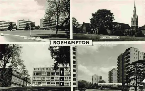 AK / Ansichtskarte Roehampton Wandsworth LONDON UK Highcliffe Drive Holy Trinity Church Ibsley Gardens Wanborough Drive Flats
