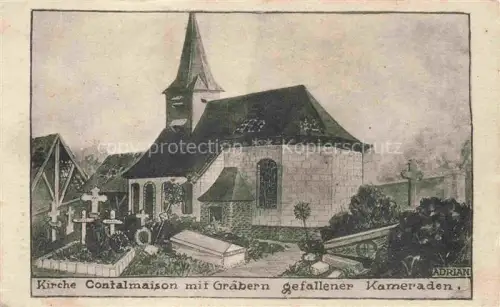 AK / Ansichtskarte Contalmaison PERONNE 80 Somme Kirche mit Graebern gefallener Kameraden Adrian Kuenstlerkarte
