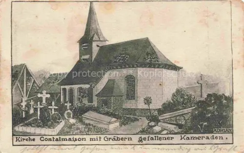 AK / Ansichtskarte Contalmaison PERONNE 80 Somme Kirche mit Graebern gefallener Kameraden Adrian Kuenstlerkarte