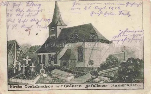 AK / Ansichtskarte Contalmaison PERONNE 80 Somme Kirche mit Graebern gefallener Kameraden Adrian Kuenstlerkarte