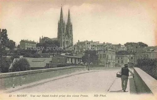 AK / Ansichtskarte NIORT 79 Deux-Sevres Vue sur l'Eglise Saint-André prise des vieux ponts